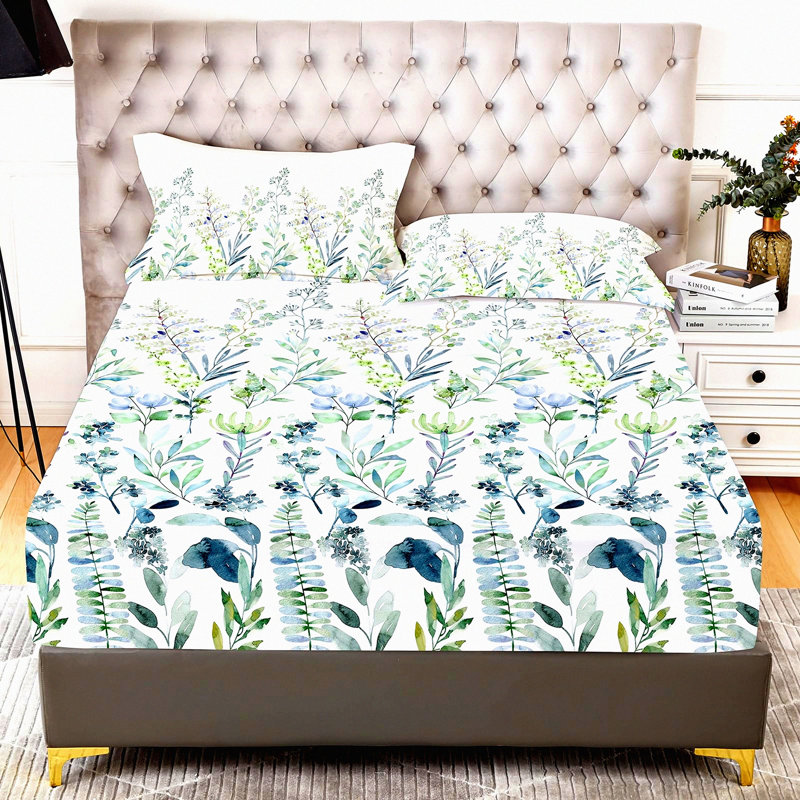 PlantPrint UltraSoft Full Fitted Sheet Set - 1800 Thread Count Brushed Microfiber - Deep Pocket - Fade Resistant - Full Size with Pillowcase