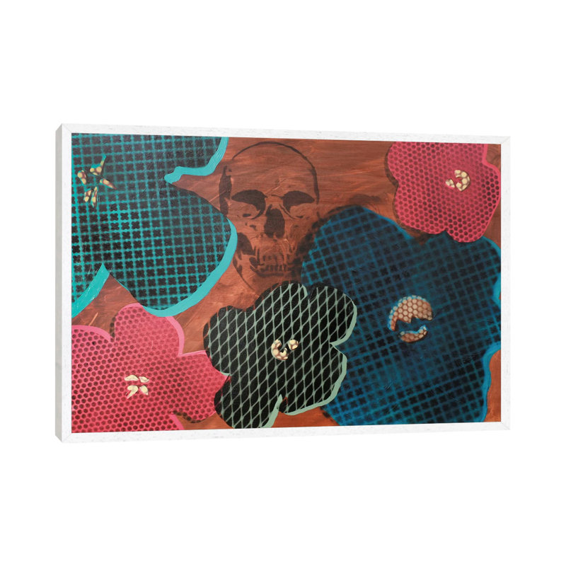 Five Flowers And Skull by Taylor Smith - Painting on Canvas, White Framed, 45.72cm H x 66.04cm W x 3.81cm D