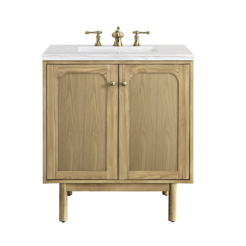 Laurent 30'' W Single Vanity, White Zeus, 8" Widespread, Light Natural Oak
