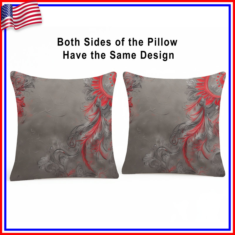 Coussins décoratifs à double face rouge et gris, 18 po x 18 po