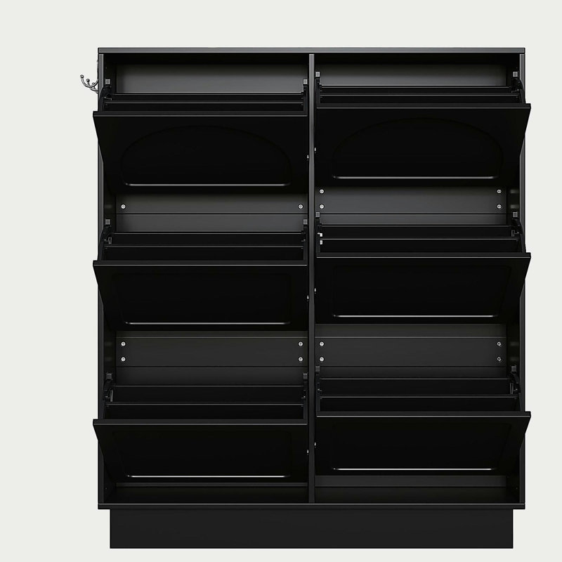 Narrow Tipping Bucket Shoe Cabinet with 6 Flip Drawers, Entryway Organizer with Adjustable Shelf, Free-Standing Shoe Rack with 3 Silvery Hooks