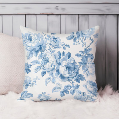 Floral Blue Flowers Pattern XII Cottage Throw Pillow Cover