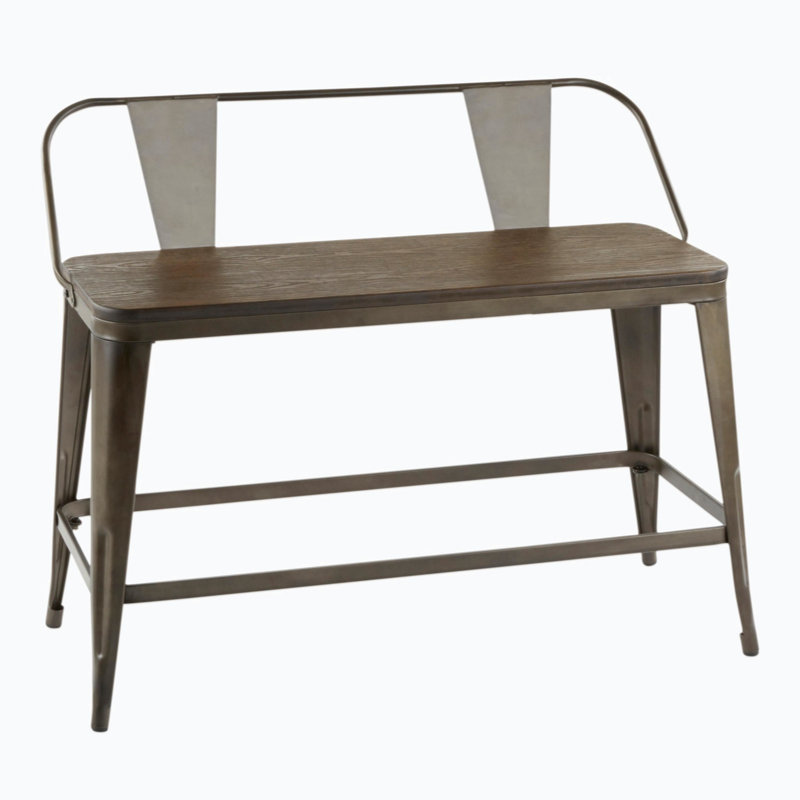 Banc de comptoir industriel en métal antique et bambou grain de bois pressé espresso par Lumisource, Brun
