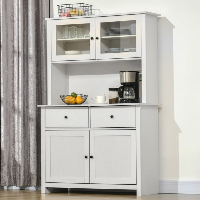  Avalie Kitchen Pantry,63.5" Kitchen Buffet with Hutch, Pantry Storage Cabinet with 4 Shelves, Drawers, Framed Glass Doors, Open Microwave Countertop