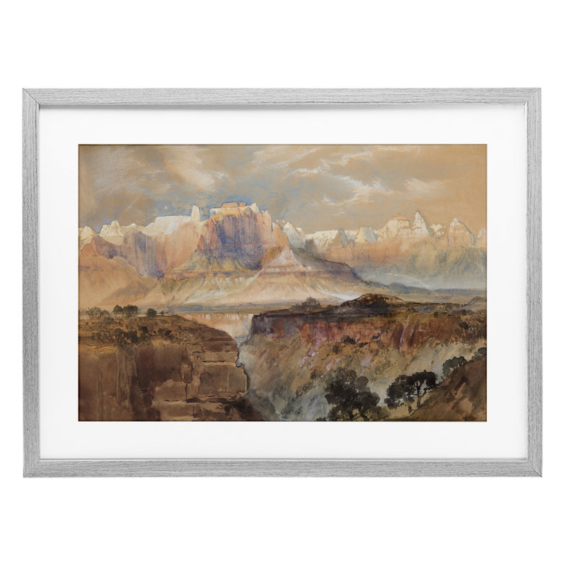 «Vast and Distant Canyon», reproduction sous verre encadrée, design par Corinne Haig, 17" H x 23" W, Cadre de ferme gris