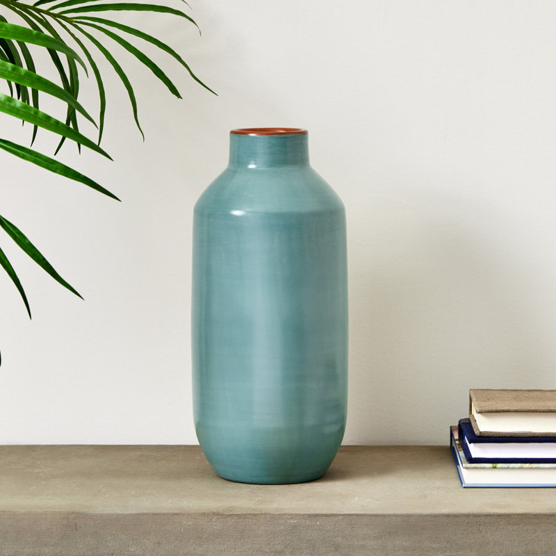 Zayas Handmade Terracotta Table Vase, Pastel Blue