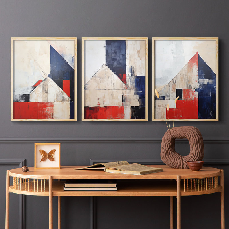 Grange Americana, série XIX - ensemble de 3 estampes numériques, prêt à accrocher, Encadré naturel, H 14 po x l 11 po
