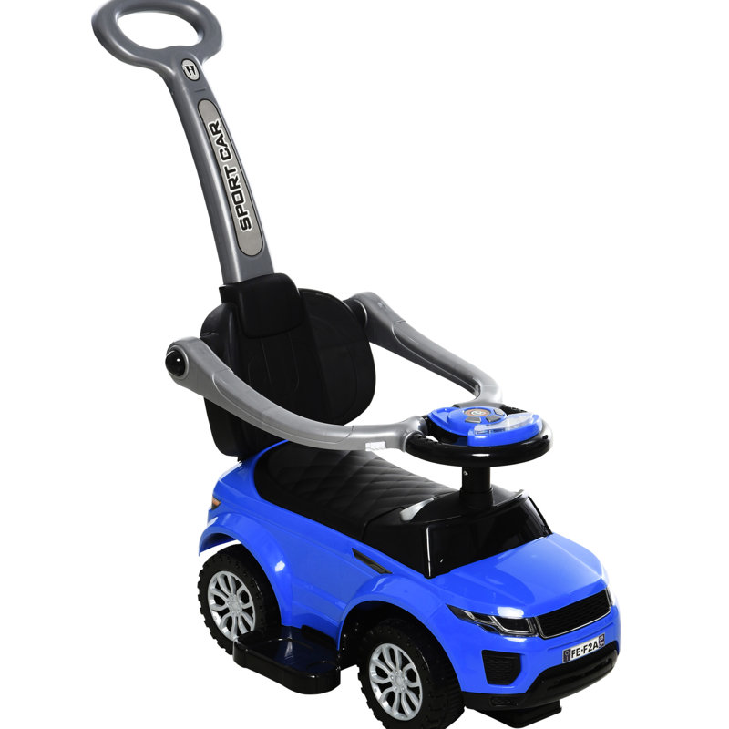Blue Push Car Stroller With Extra Storage Compartment And Music Feature 1-3 Years Ride On Adjustable Steering