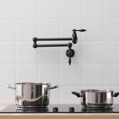 Robinet de remplissage de pot, robinet de remplissage de pot commercial mural, robinet de cuisine pliable en laiton, robinet de machine à café avec bras articulés doubles articulés, noir