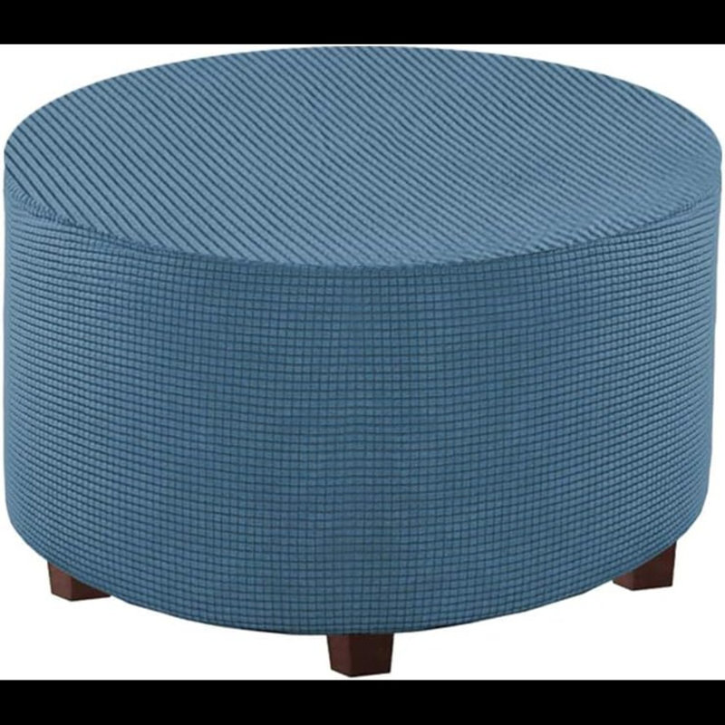 Round Ottoman Slipcover Polyester Blend Footstool Protector Covers Stretch With Elastic Bottom Feature Textured Machine Washable Jacquard Fabric