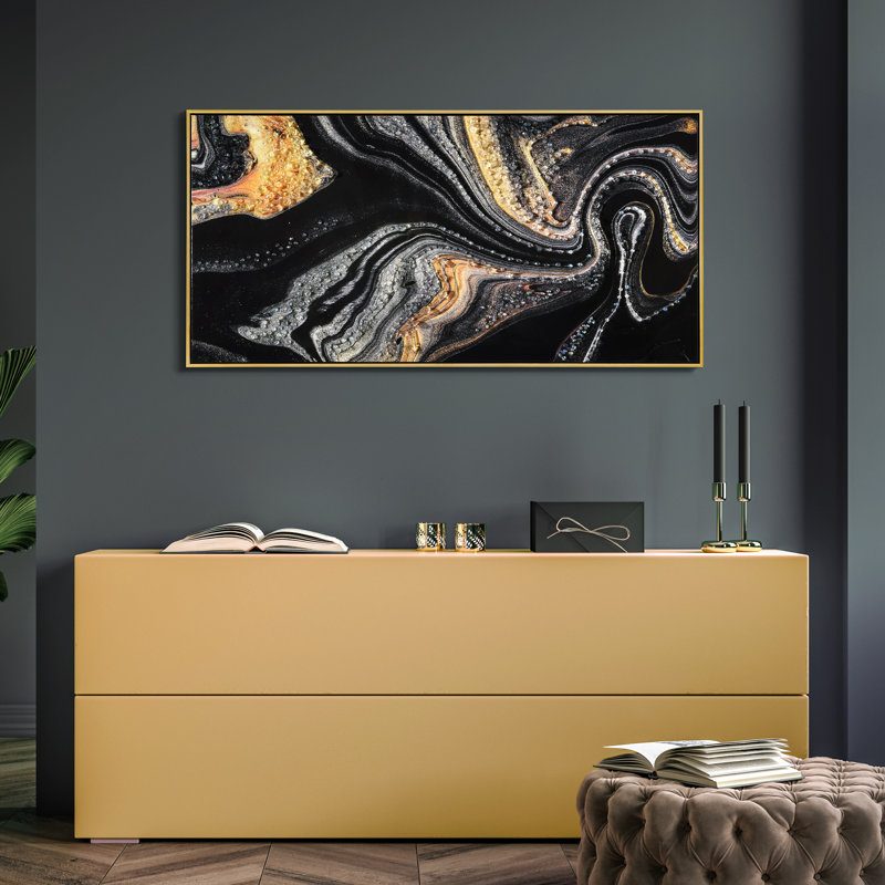 «Golden Veins III Crystallus», reproduction d'art encadrée sur toile lustrée