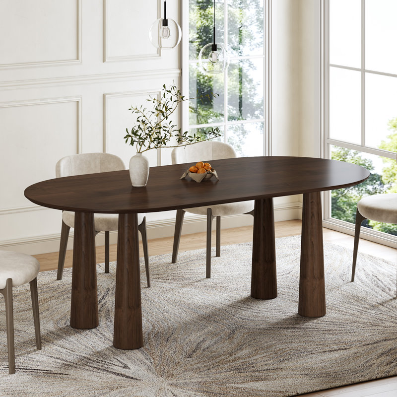 Wood Oval Dining Table Kitchen Table with Four Leg, Walnut, 30"H x 67"L x 33.5"W