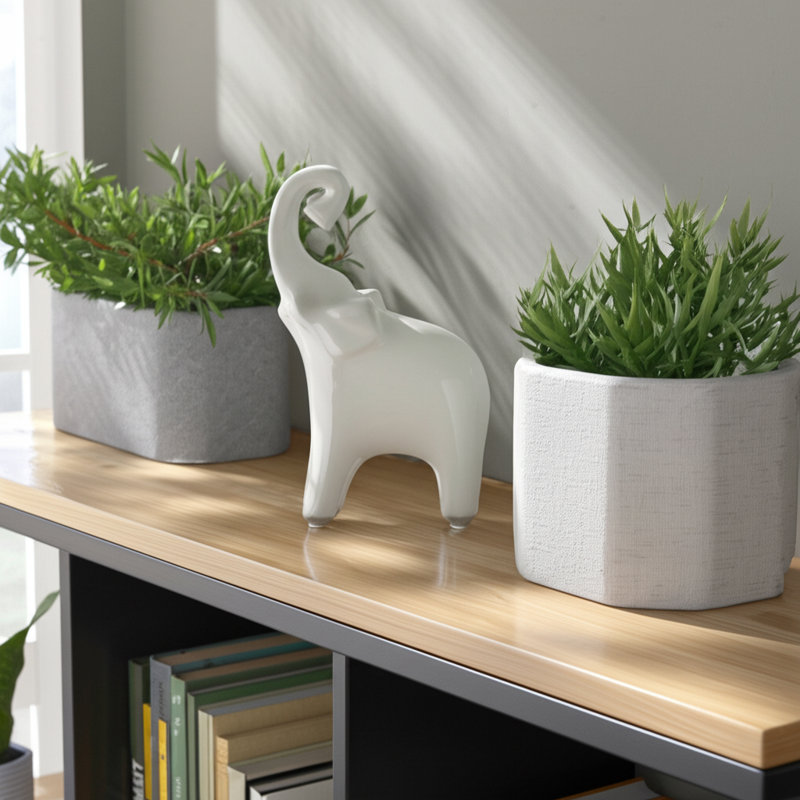 Figurine décorative d'éléphant en céramique avec style glamour pour la décoration intérieure - objet de sculpture animalière moderne pour le bureau, ou décorations pour le salon blanc