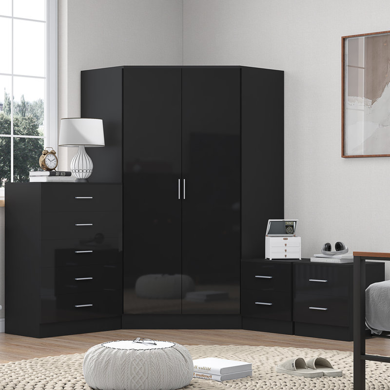 Eva Piece Bedroom Set, Black Gloss / Black Oak