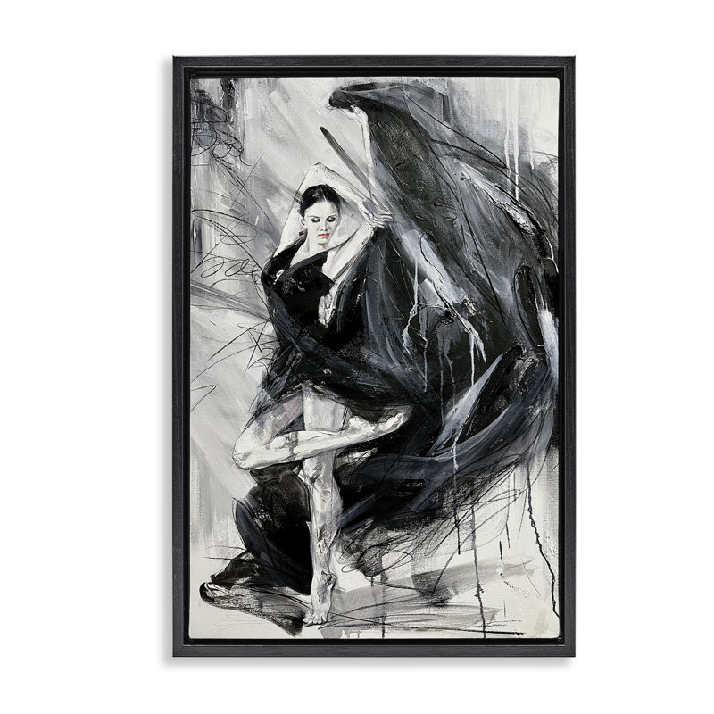 Elegant Dancer Abstract Floating Frame, design by Lucille Lee, Jet Black Floater Frame, 25" H x 17" W