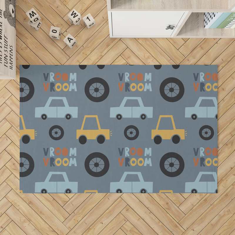 Tapis de jeu pour enfants Vroom, Rectangle 48 po x 72 po, Bleu / or / orange