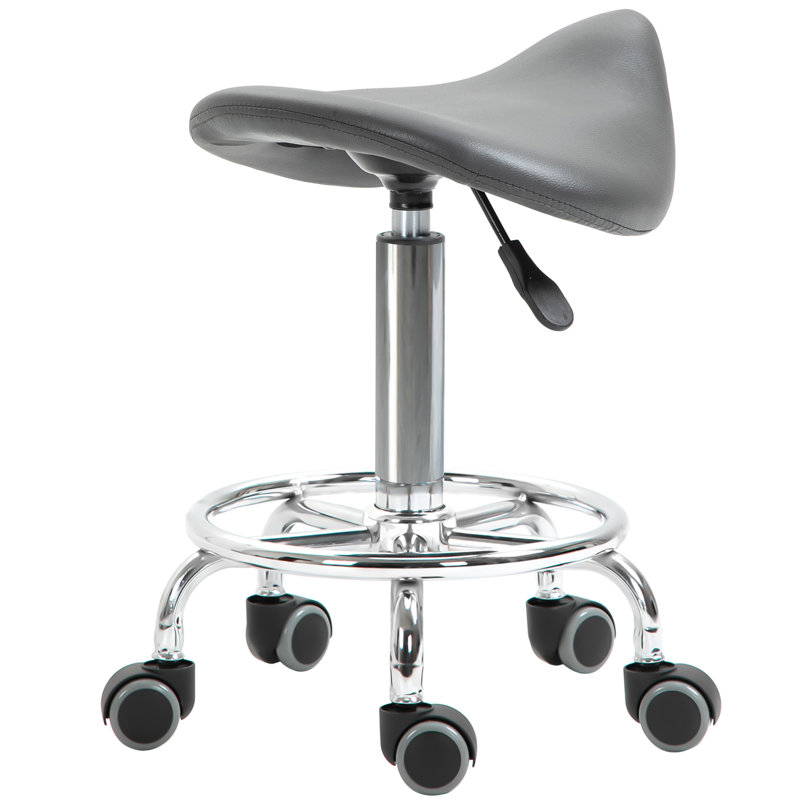 Wibaux Adjustable Height Lab Stool with Footring Wheels, Grey