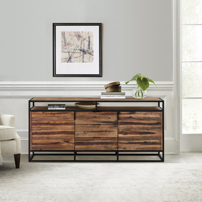 Buffet à 3 tiroirs de 18 po de largeur en bois d'acacia et métal noir Dorleus