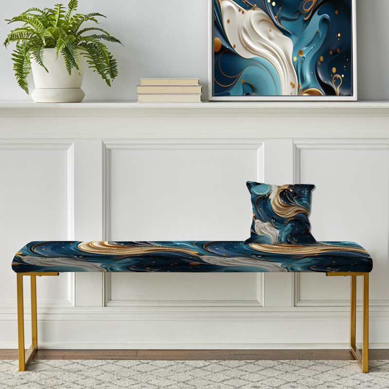 Banc rembourré or et bleu sarcelle, Orange And Teal Bohemian Marble Whirl