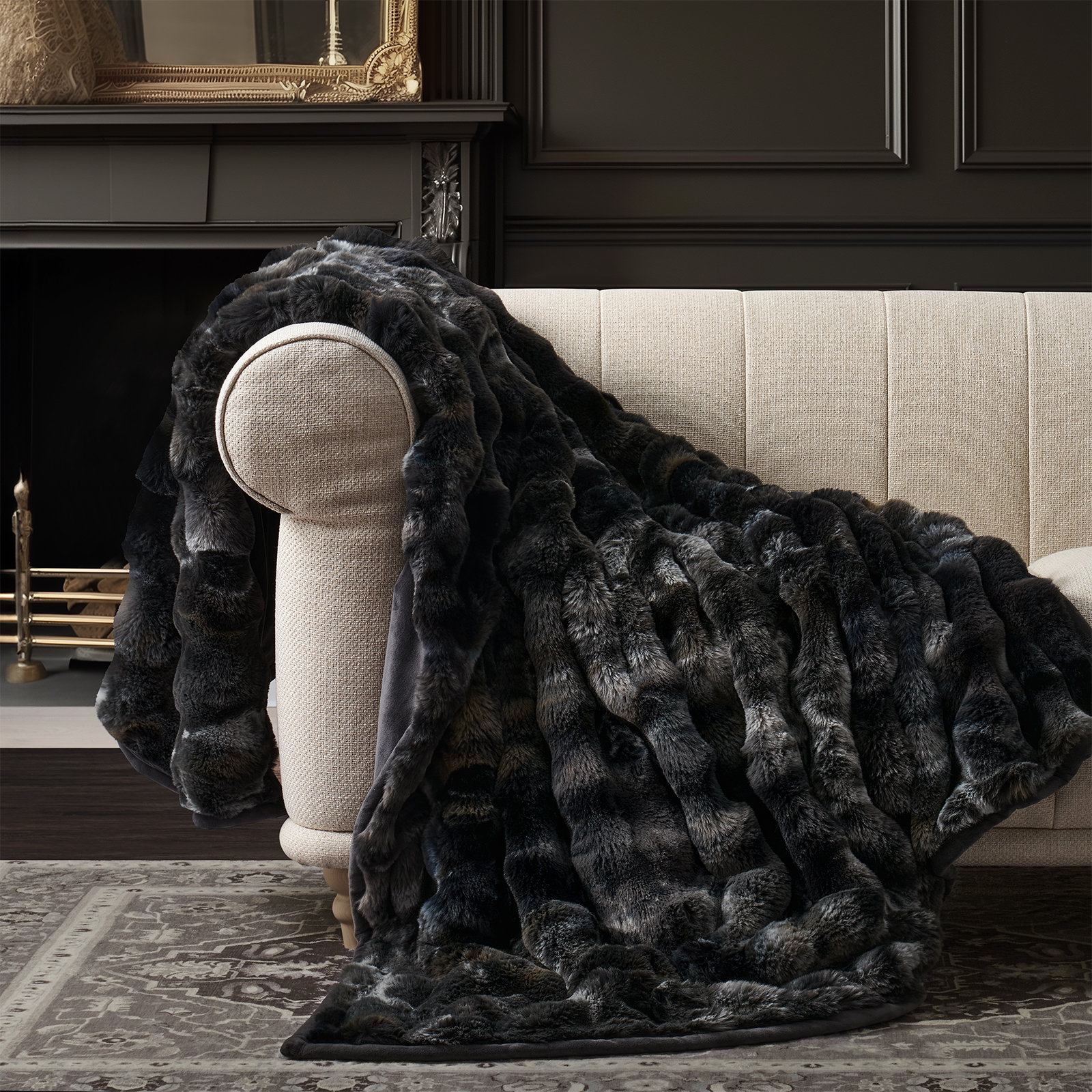 Faux Fur Weighted Throw Blanket, 60" L x 50" W, Charcoal Gray Heather Marble