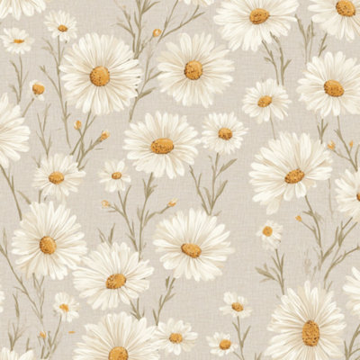Peel and Stick Wallpaper Daisy Flower White Blooms Soft Beige Linen Vintage Botanical Floral Contact Paper Removable Self Adhesive Wall Mural Wall Decor for Bedroom Kitchen Cabinets 24in x 118in