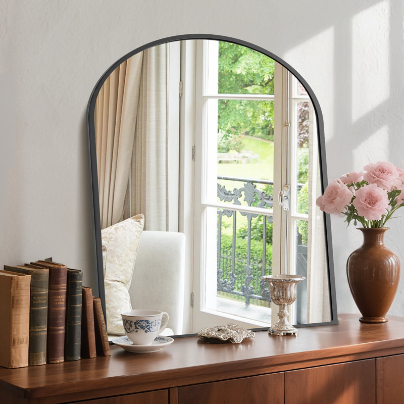 Dochas Aluminum Arch Mirror, Black, 32" x 31"