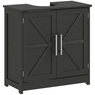 Modern 2-Doors Bathroom Under Sink Cabinet With Adjustable Shelf, Black