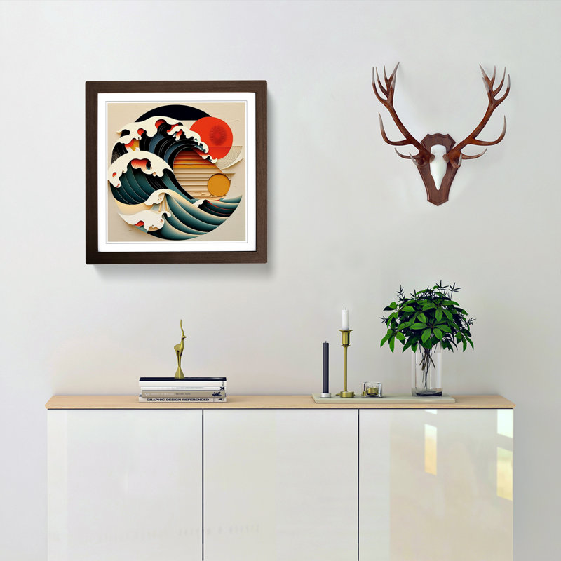Japanese Wave Constructivism No.2 - Single Picture Frame Print on Wood, Walnut