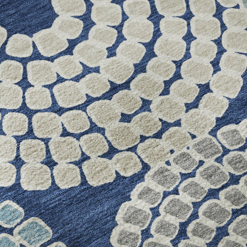 Tapis bleu marine de qualité supérieure lavable à la machine Prisco, Rectangle 10 pi x 14 pi