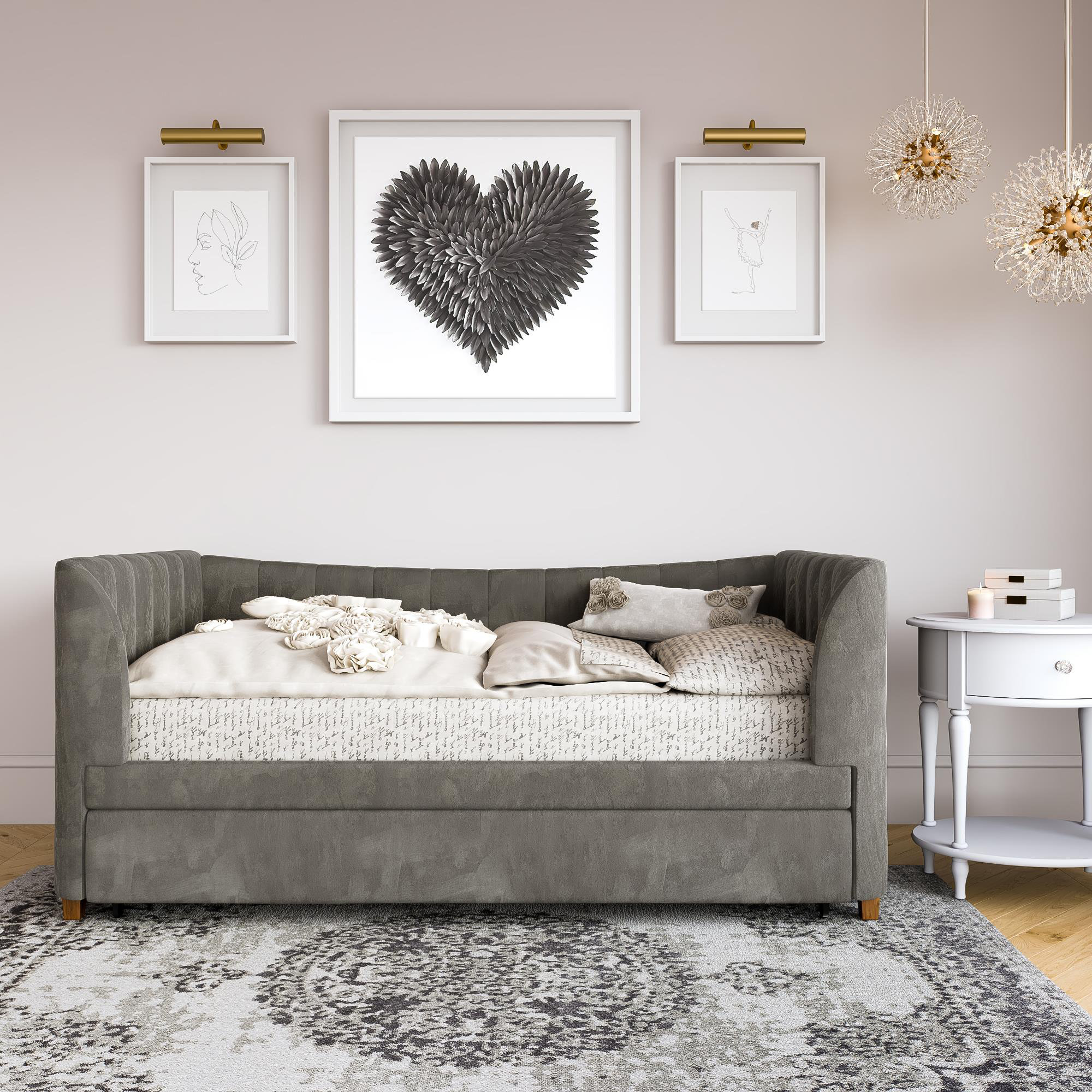Ricketts Twin Upholstered Daybed with Trundle, Gray