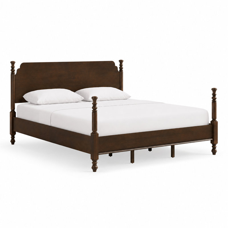 Cleo Solid Wood Bed Frame With Spindle Design, King, Dark Walnut
