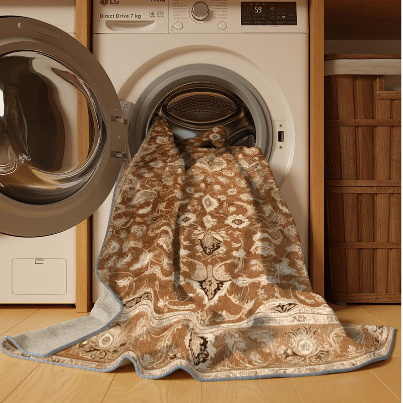 Tapis brun lavable à la machine, Rond 8 pi