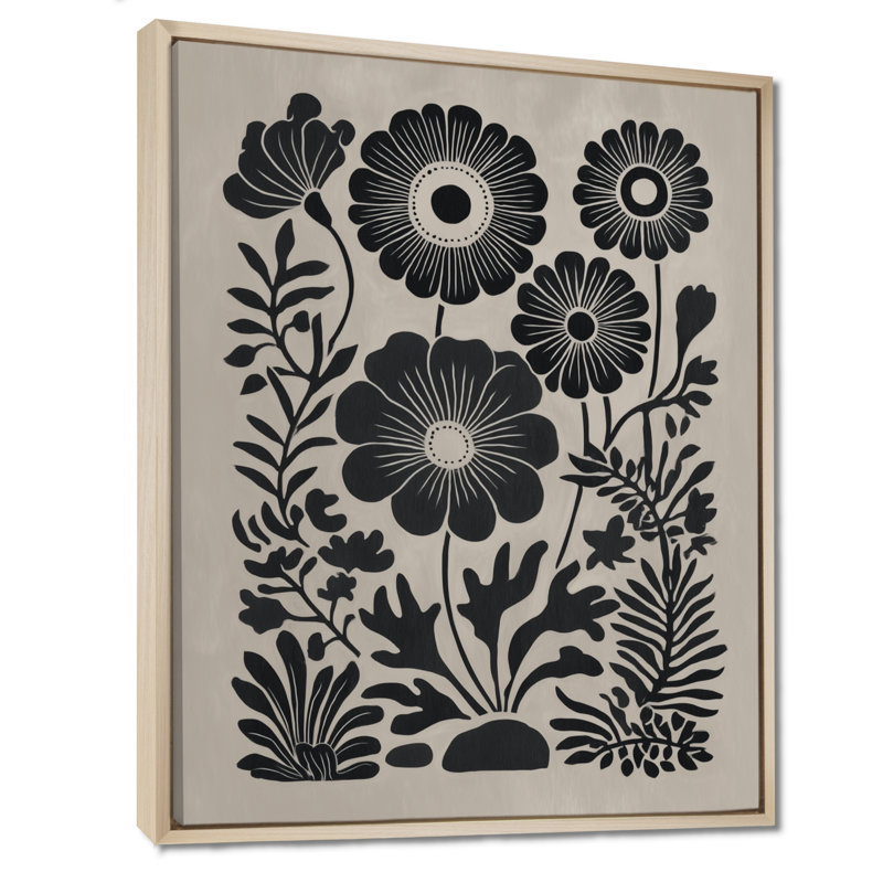 Bleuet pré dans des tons de noir et de beige - Art mural bleuets, impression florale sur toile, H 32 po x l 16 po, Crème
