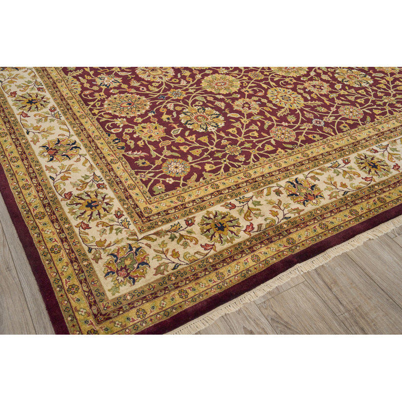 Hand-Knotted Floral Wool 10' x 14' Rectangular Area Rug