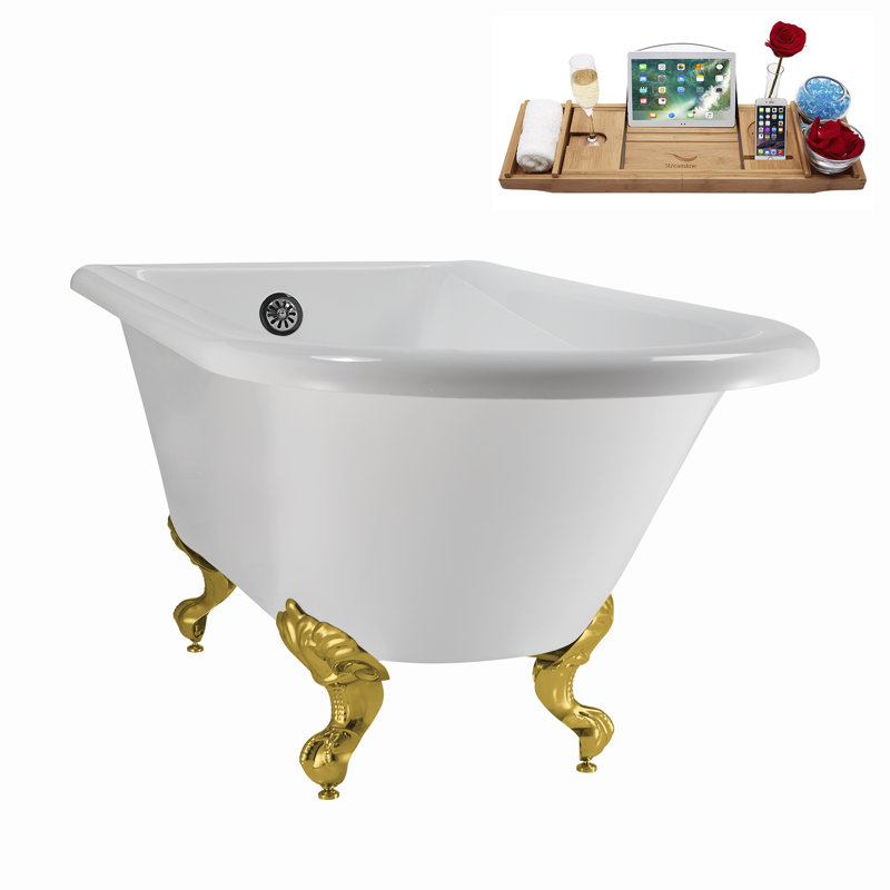 62" Streamline Clawfoot Tub,Tray,Drain, Clawfeet, Polished Gold, Polished Chrome