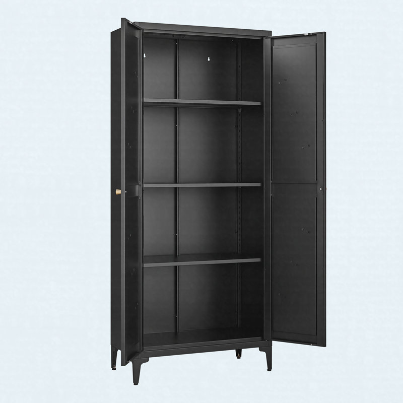 Armoire de rangement à 2 portes en métal avec 2 tablettes réglables, Black