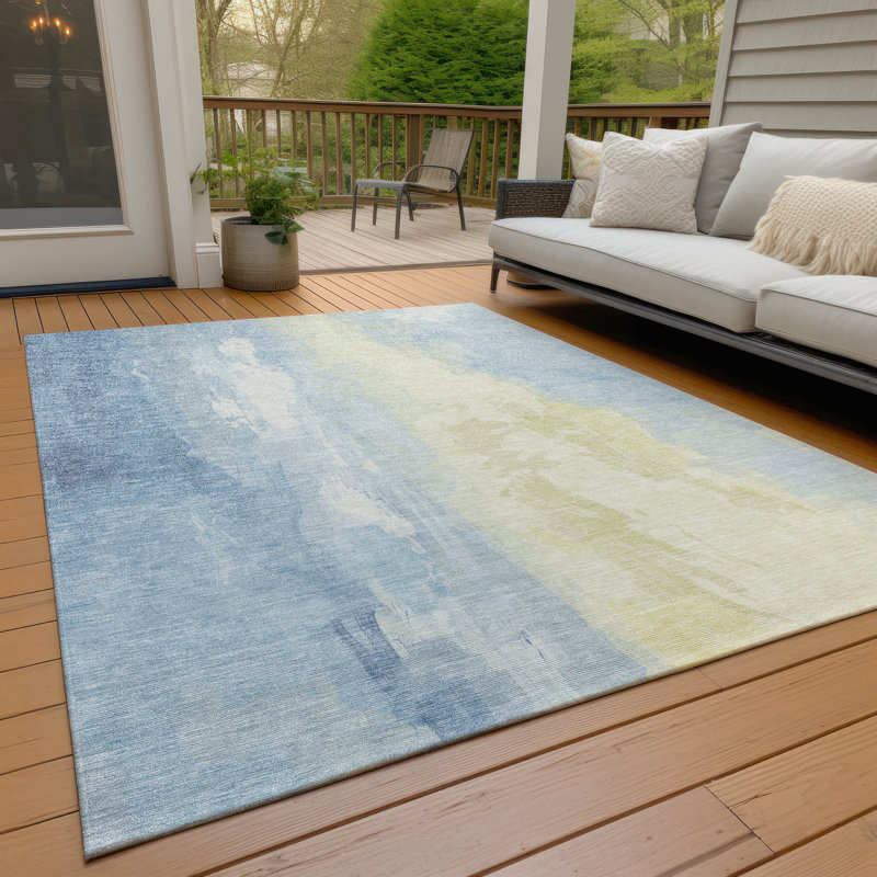 Machine Washable Indoor/Outdoor Xhevrie Denim Rug, Rectangle 10' x 14'