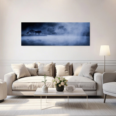 «Misty Blue Lake Ethereal Peaceful Serene Forest Landscape», art mural