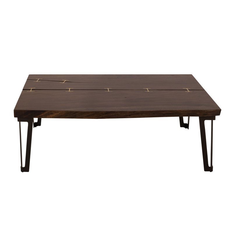 Table basse Ally XL, incrustations en métal doré, brun Parota , H 17,5 po x L 55 po x l 35,5 po