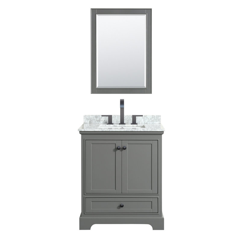 Ensemble de meuble-lavabo simple 30 "avec miroir Deborah, Gris foncé, Noir mat
