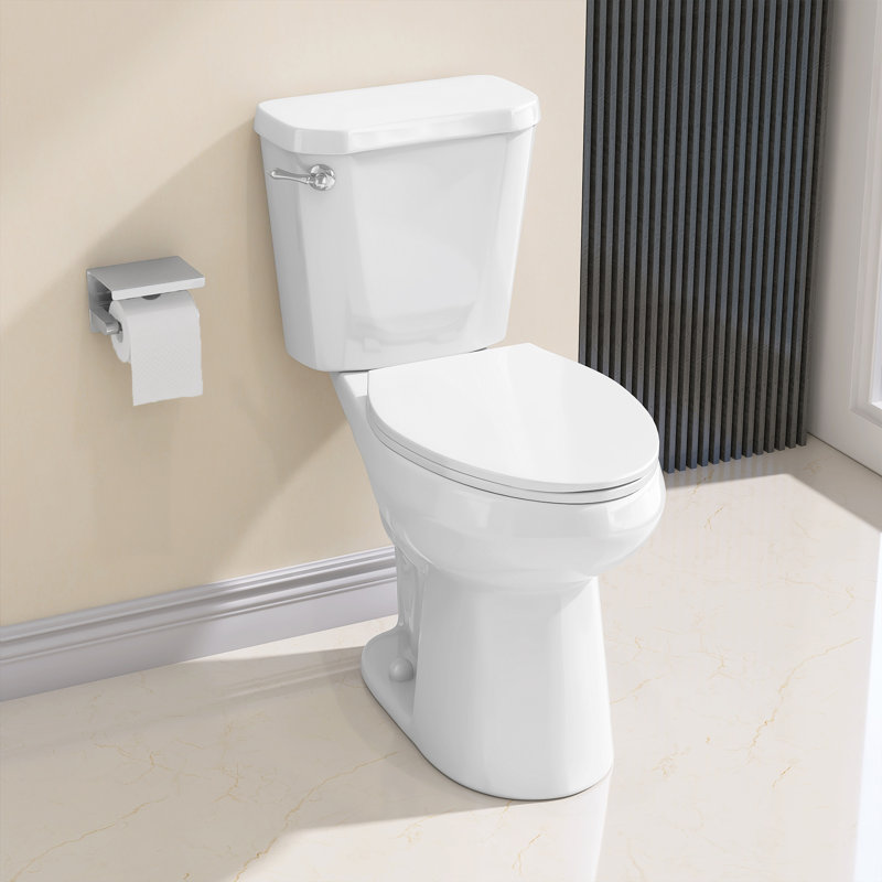 19" Extra Tall Toilet Elongated Two Piece Toilet with Powerful 1.28GPF Flush in White Seat Included, Chrome