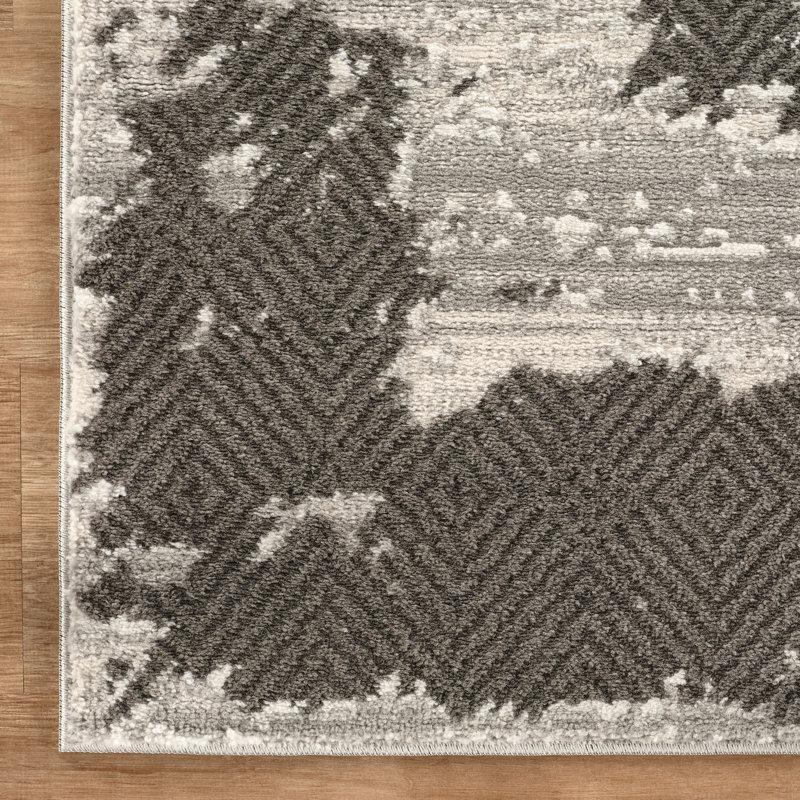 Alison Gray & Ivory Abstract High-Low Modern Rug, 10'0" x 14'0", Gray/Ivory
