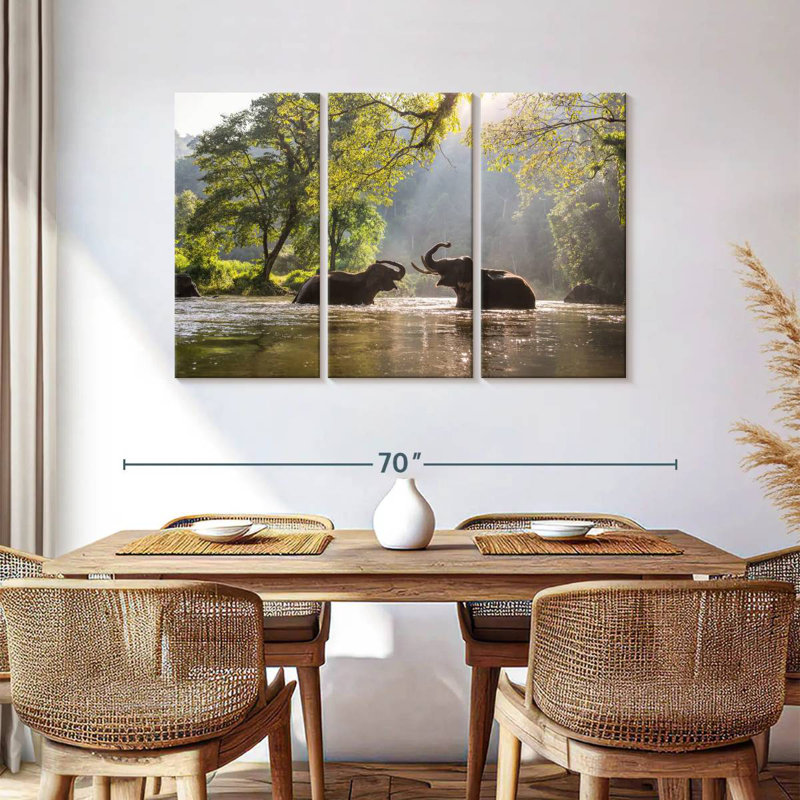 River Splashing Elephants, 36" H x 57" W