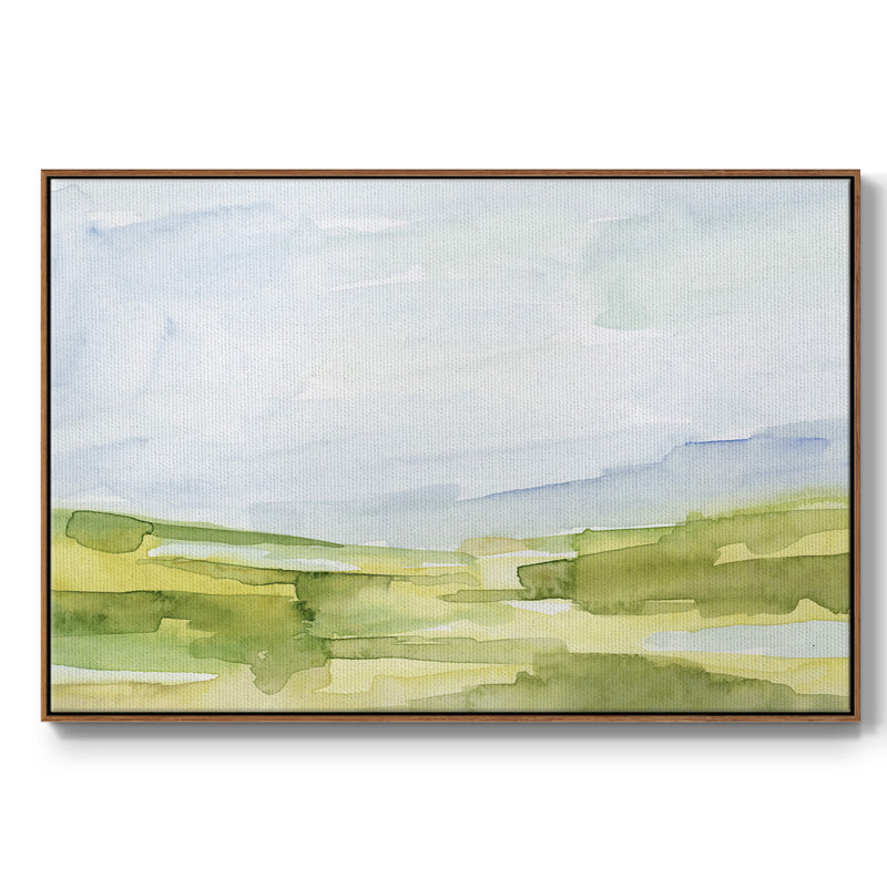 Watery Lowlands IV, Toile encadrée noyer flottant, H 27 po x l 41 po x P 2 po