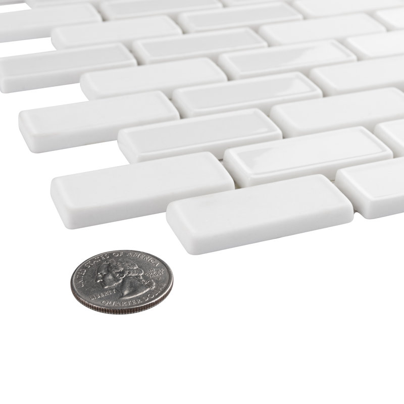 Expressions Recessed Subway White 11-3/4" x 12" Glass Mosaic Tile