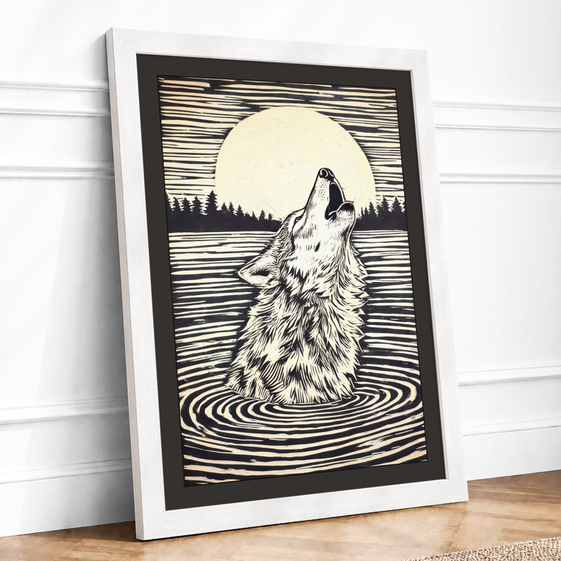 Wolf Under Moon Japandi - Print, A4 - 29.7 x 21.0 cm, White