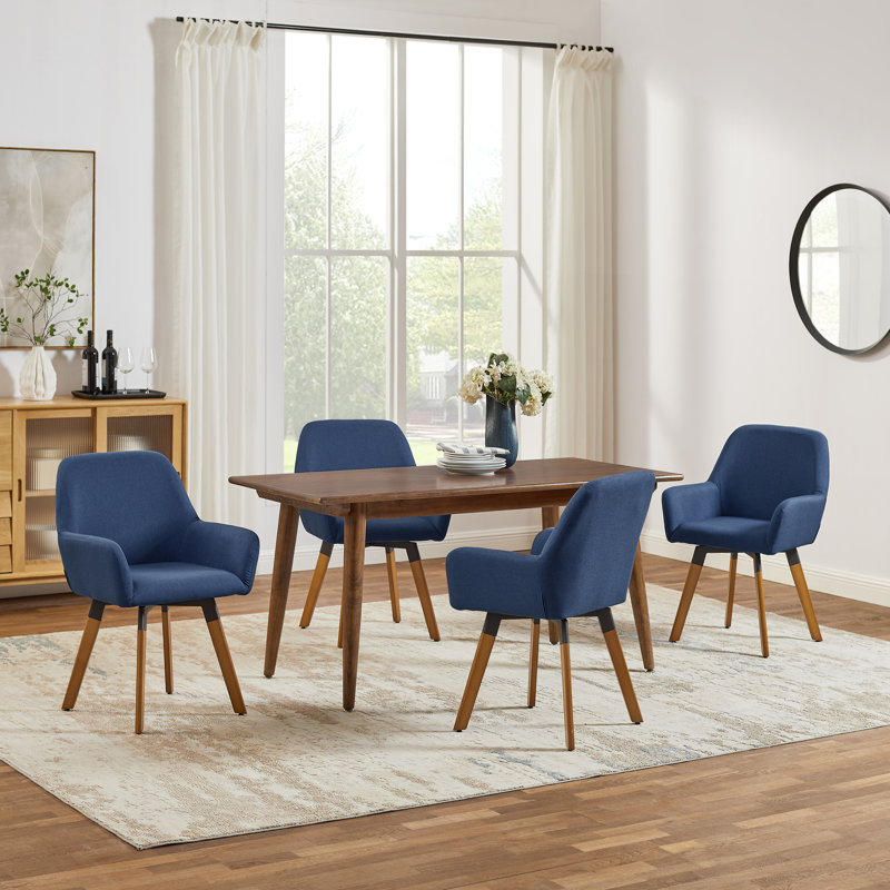 Aroya Linen Swivel Dining Armchair(Set of 4), Blue
