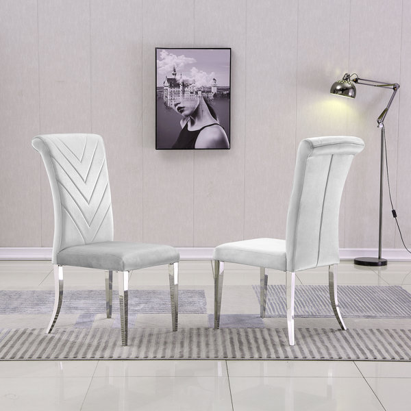 Amity Upholstered King Louis Back Side Chair (Set of 2) Willa Arlo Interiors Frame Color: Silver, Upholstery Color: White