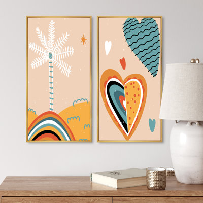 " Abstract Boho Heart In Retro Colours I " 2 - Pieces