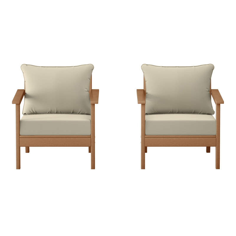 Deep Seating Chair With Cushions (Set Of 2), Beige, Teak